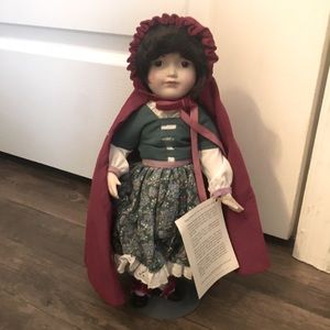 Franklin Heirloom 12” Red Riding Hood Porcelain Doll with Stand, Red Velvet cape